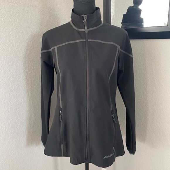 EDDIE BAUER Black Softshell Sandstone Windbreaker Jacket Coat XS - Picture 2 of 11